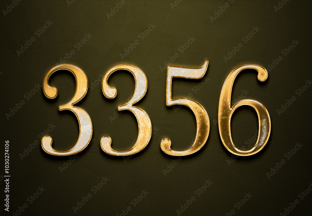 Old gold effect of 3356 number with 3D glossy style Mockup. Old gold effect of 3356 number with 3D glossy style Mockup.