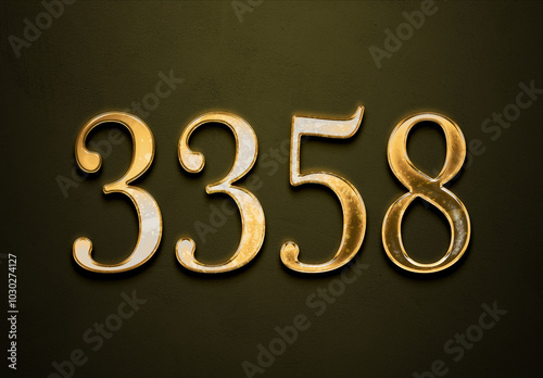 Old gold effect of 3358 number with 3D glossy style Mockup.