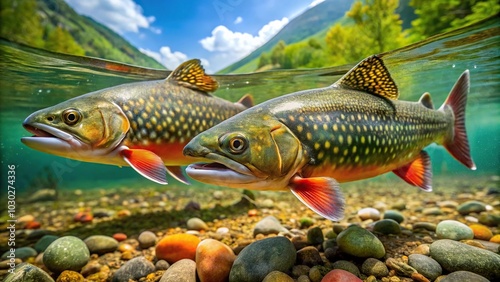 Low angle view of Brook trout and Nishibetsu River in Hokkaido