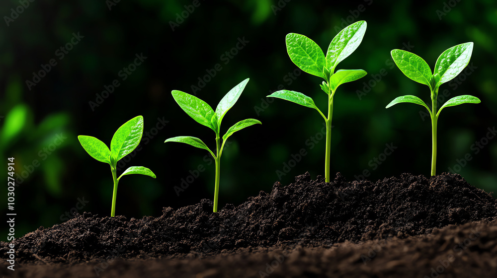 Fototapeta premium Stages of plant growth on a timeline, symbolizing how small beginnings lead to great success