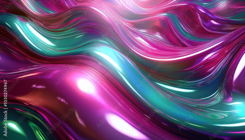 Fototapeta premium Abstract background 3D, shiny plastic waves with pink and cyan textures and lights interesting forms. Futuristic 3D