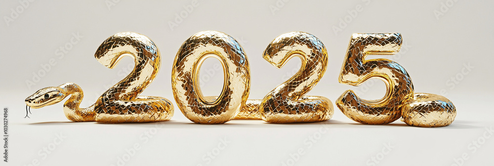 Golden numbers 2025 with snake design, symbolizing prosperity and new beginnings. This 3D rendering captures vibrant and festive atmosphere Golden numbers 2025 with snake design, symbolizing prosperity and new beginnings. This 3D rendering captures vibrant and festive atmosphere