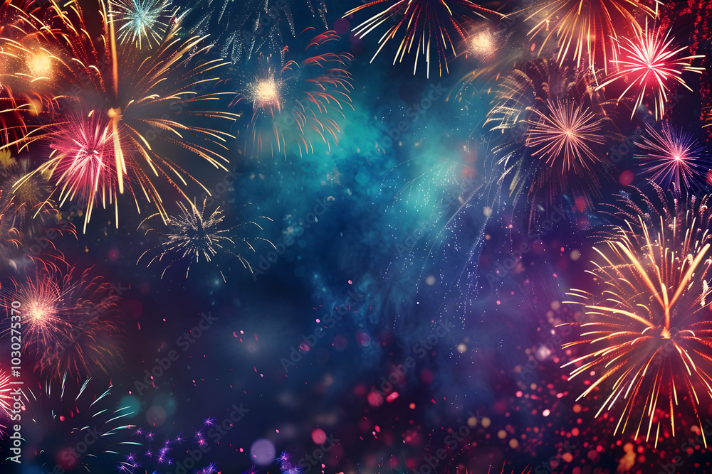 Fototapeta premium A vibrant display of colorful fireworks lighting up the night sky, creating an enchanting and festive atmosphere