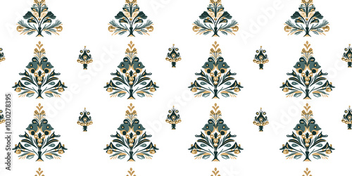 Seamless pattern with victorian Christmas tree