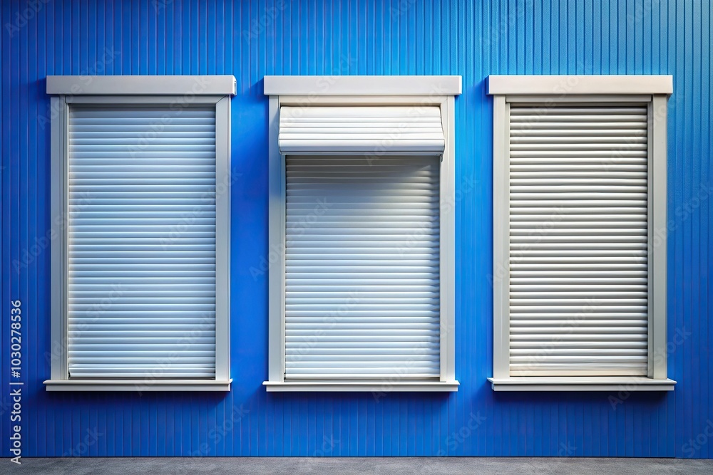 Fototapeta premium Window roller shutters of different sizes on blue background Silhouette