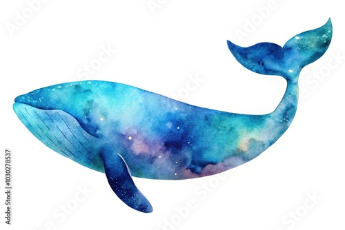 Watercolor whale silhouette on white background photo