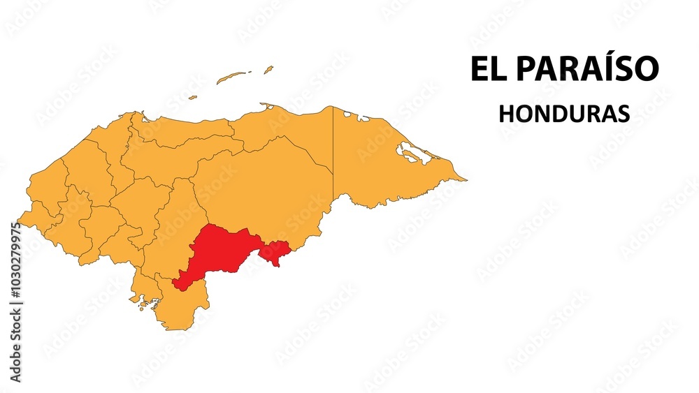 Obraz premium El Paraíso Map is highlighted on the honduras map with detailed state and region outlines.