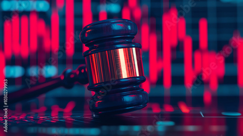 A digital globe surrounded by financial charts and legal gavel, symbolizing the impact of global finance law on economies