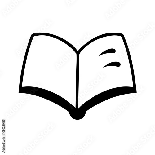 Open book icon illustration in black representing education and knowledge