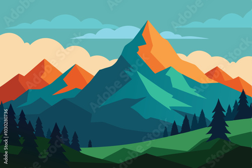 Landscape illustration of mountain ridge scenery vector