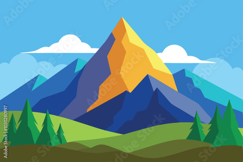 Landscape illustration of mountain ridge scenery vector