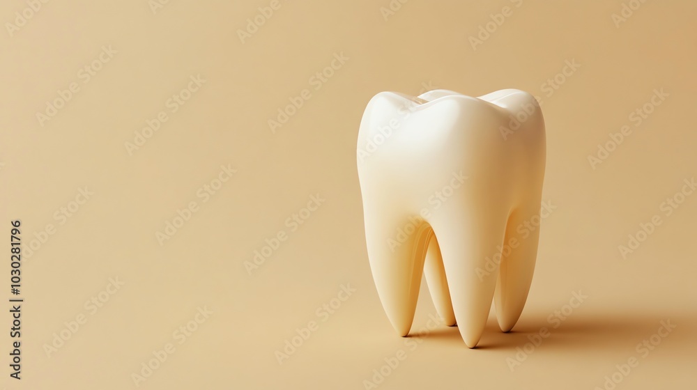 A single tooth on a beige background. A single tooth on a beige background.