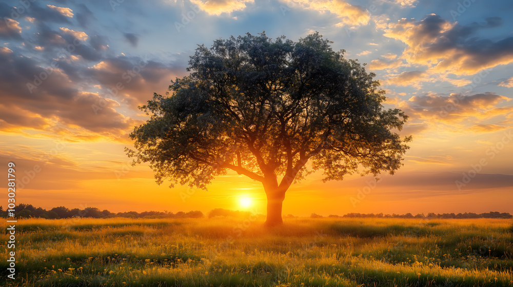 Sunset Behind Large Oak Tree
Sunset Behind Large Oak Tree