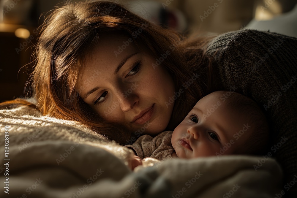 A warm moment between a mother and her baby. The soft light creates a cozy atmosphere. This intimate scene captures love and connection. Generative AI A warm moment between a mother and her baby. The soft light creates a cozy atmosphere. This intimate scene captures love and connection. Generative AI