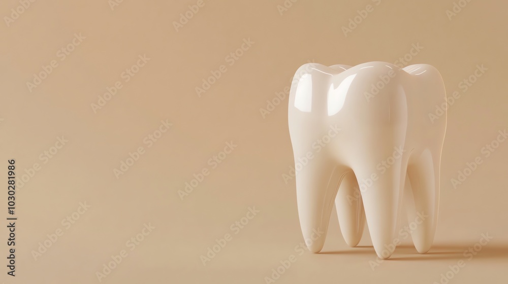 A single tooth stands on a beige background. A single tooth stands on a beige background.