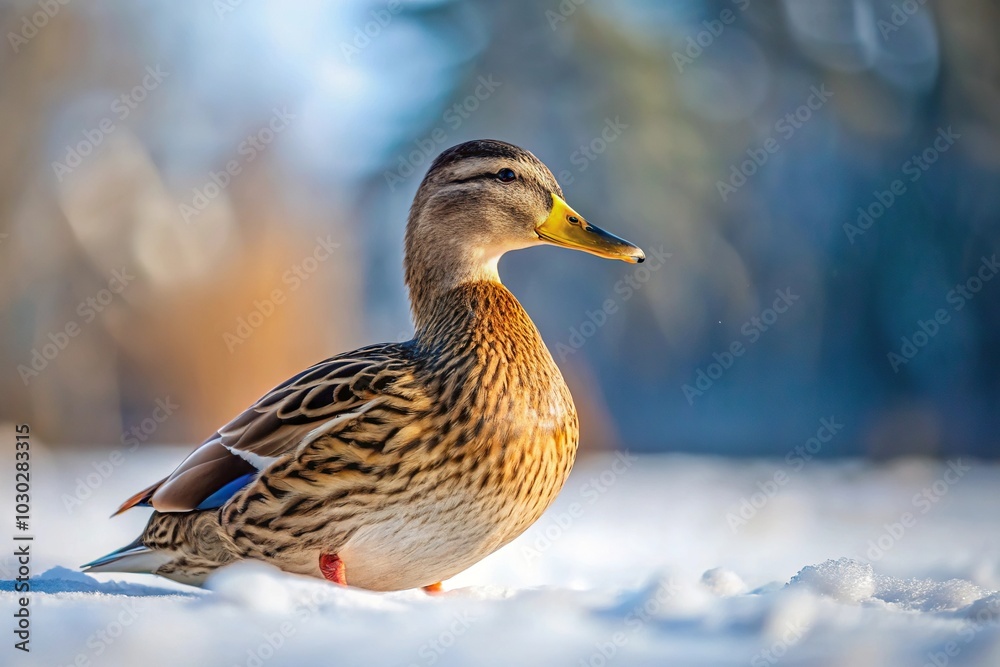 winter scene of Mallard duck hen in Maine winter scene of Mallard duck hen in Maine