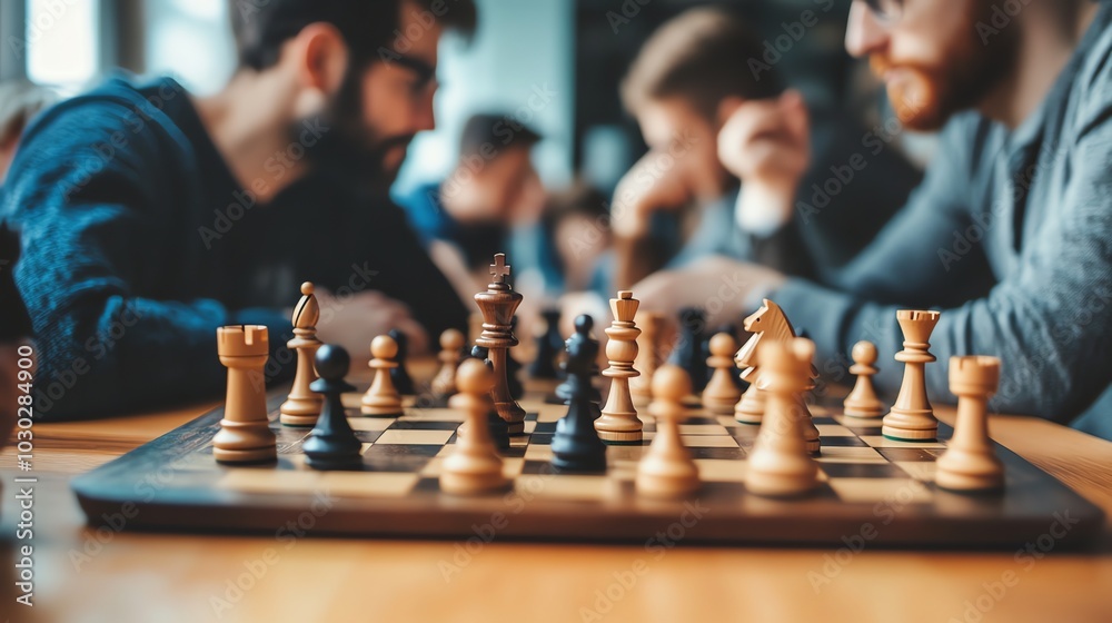 Close-up of a chessboard with pieces set up. Close-up of a chessboard with pieces set up.