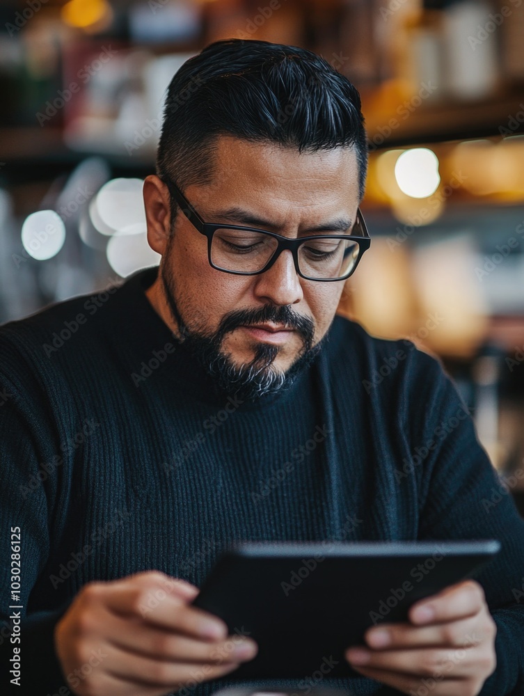 Busy Coffee Shop - Barista Reading Menu Busy Coffee Shop - Barista Reading Menu
