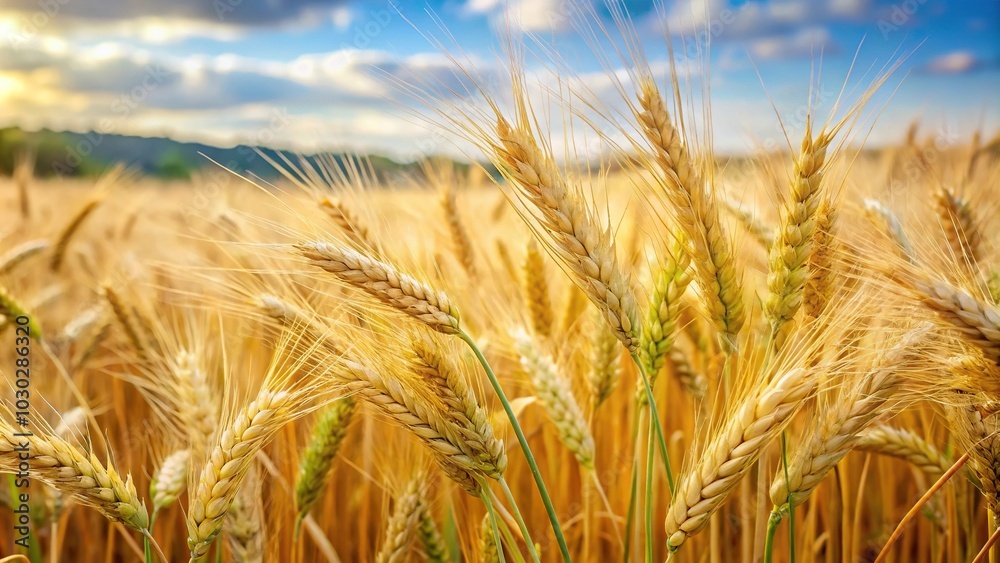 lush barley field on a farm with raw cereals, concept of farming nutritious diet and natural groceries