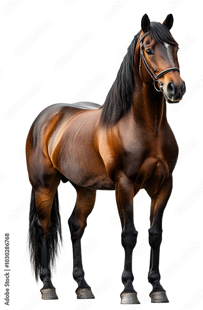 Obraz premium Full-Body Brown Horse with Bridle Isolated on Transparent Background