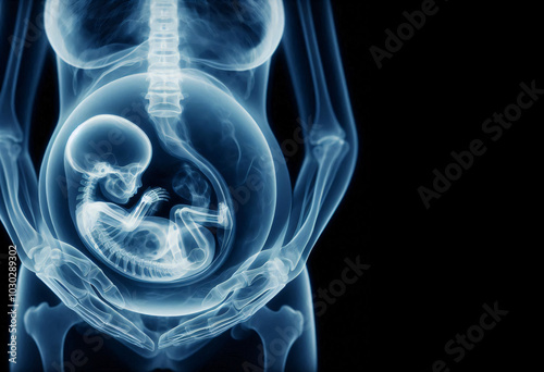 X-ray of a pregnant woman, baby in the womb