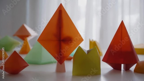 Colorful Geometric Shapes on White Surface