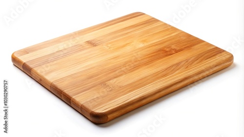 Wooden cutting board isolated on white background at a tilted angle