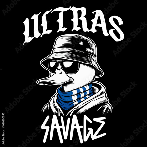 Illustration Vector of Duck style football fans Ultras hooligan logo