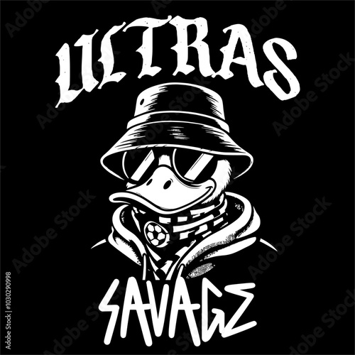 Illustration Vector of Duck style football fans Ultras hooligan logo