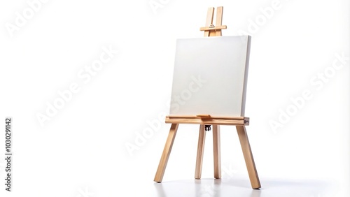 Wooden easel with blank canvas isolated on white