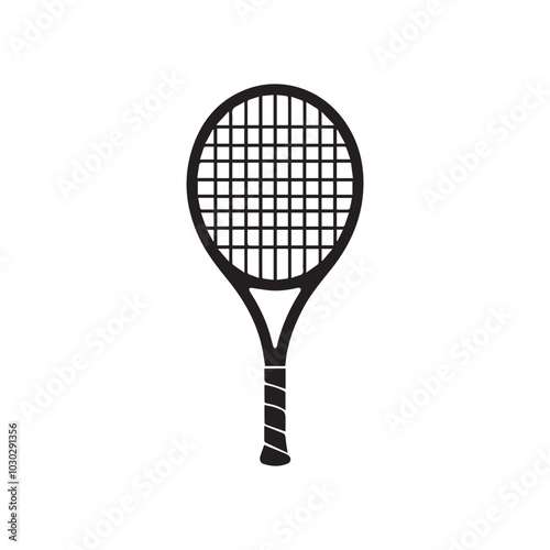Tennis racket icon. Two rackets black silhouette. Vector illustration.
