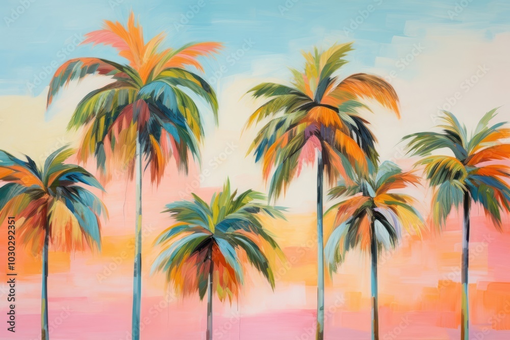 Fototapeta premium Palm trees in the beach painting backgrounds outdoors.