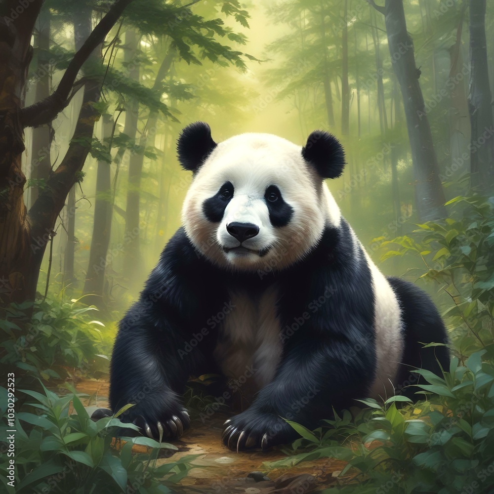 Fototapeta premium Adorable wild animal panda.