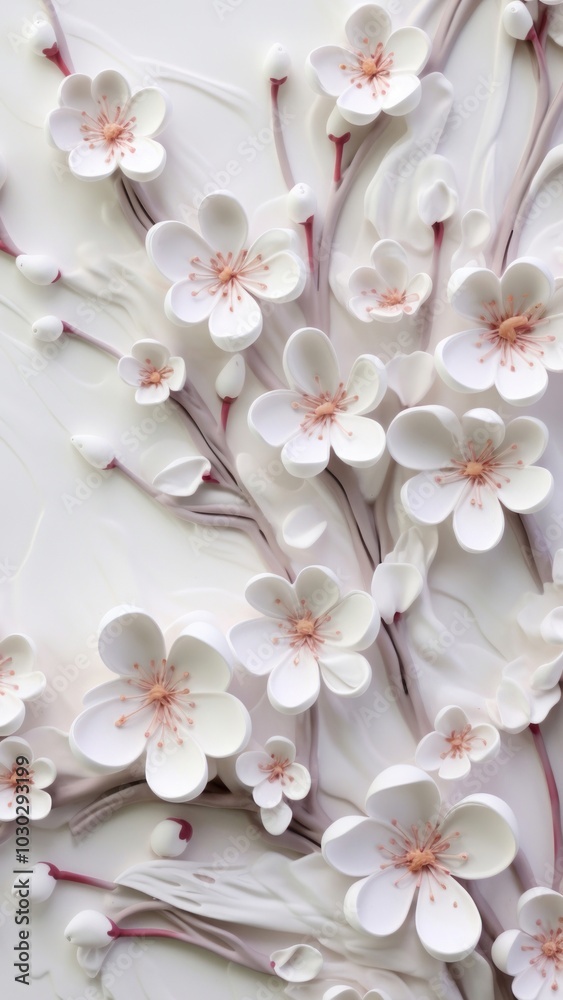 White cherry blossom bas relief pattern flower petal plant. White cherry blossom bas relief pattern flower petal plant.