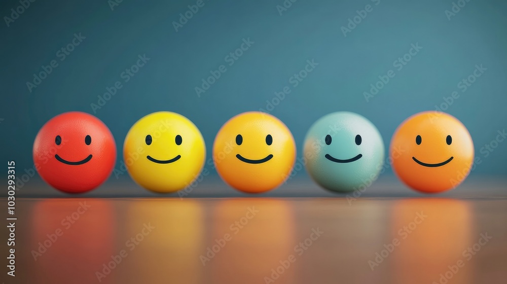 A graphic representation of a feedback scale with five emoji faces, focusing on a selected happy face, illustrating the decision-making process in online customer reviews. A graphic representation of a feedback scale with five emoji faces, focusing on a selected happy face, illustrating the decision-making process in online customer reviews.