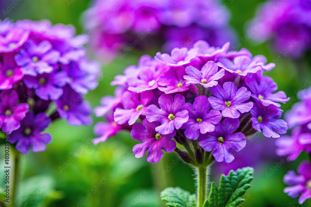 Vibrant purple Verbena flowers with green leaves in a beautiful garden Vibrant purple Verbena flowers with green leaves in a beautiful garden