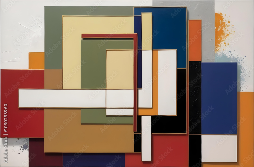 Modern Geometric Abstract Art with Bold Color Blocks and Black Outlines Modern Geometric Abstract Art with Bold Color Blocks and Black Outlines