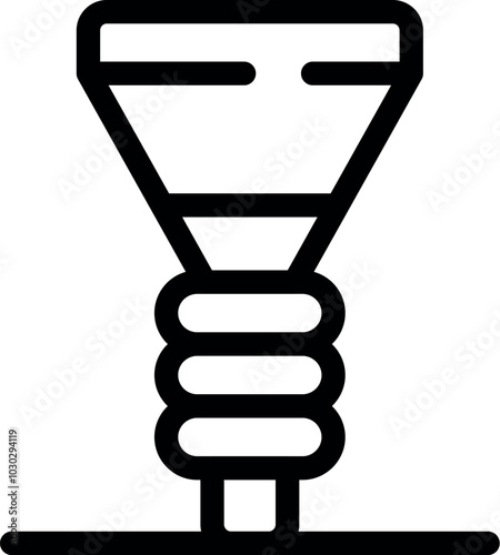 Simple black and white icon of a ground screw being installed into the ground