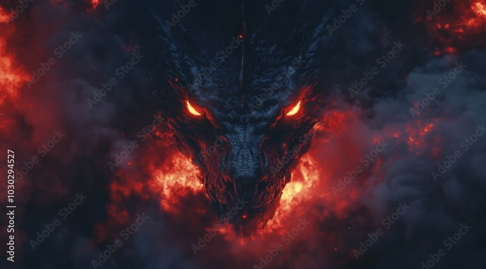Epic Black Dragon Emerging from Flames Epic Black Dragon Emerging from Flames