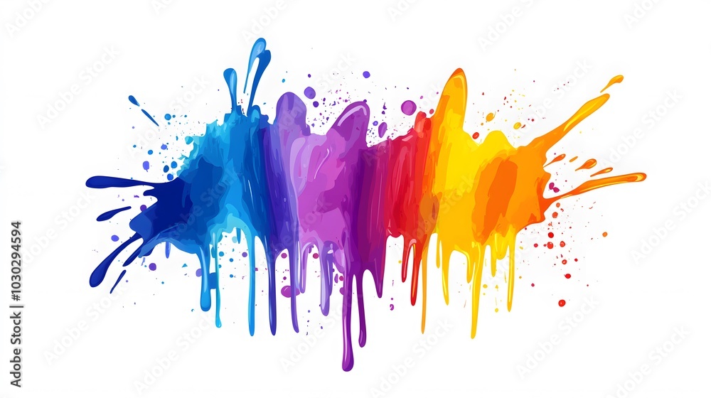 Fototapeta premium Colorful paint splashes on a white background, vector illustration. Colorful splash brush strokes, flat design