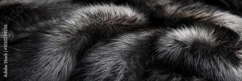 Close-up, Luxurious Black Fur Coat Texture Soft, Gradient Hues, Background, Luxury Fashion photo