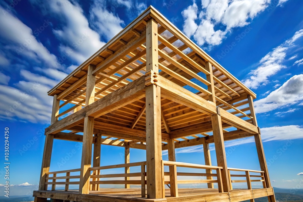Wooden structure with clear blue sky in background Wooden structure with clear blue sky in background