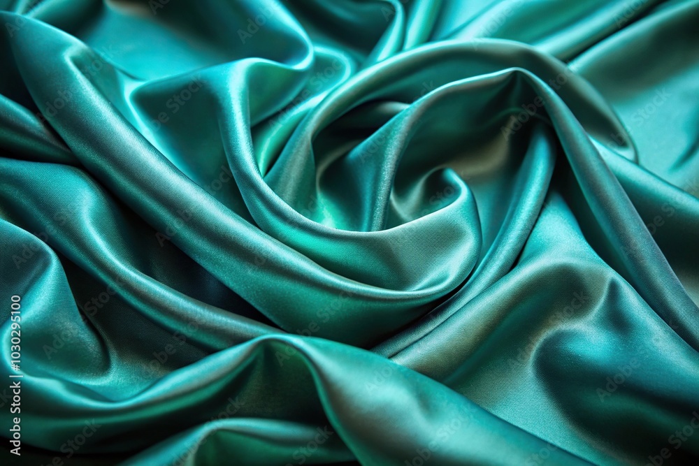 Luxurious teal silk satin with light green and blue accents forced perspective Luxurious teal silk satin with light green and blue accents forced perspective