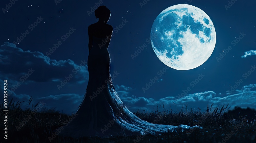 Elegant Silhouette Under Full Moonlight Elegant Silhouette Under Full Moonlight