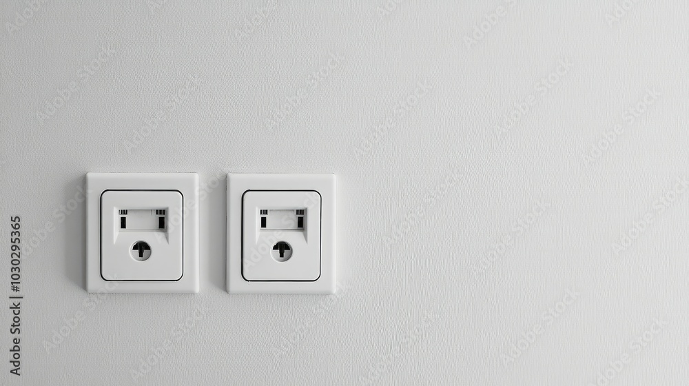 A clean composition featuring two white electrical outlets on a white wall, illustrating their role in home environments, suitable for product displays or home guides. A clean composition featuring two white electrical outlets on a white wall, illustrating their role in home environments, suitable for product displays or home guides.