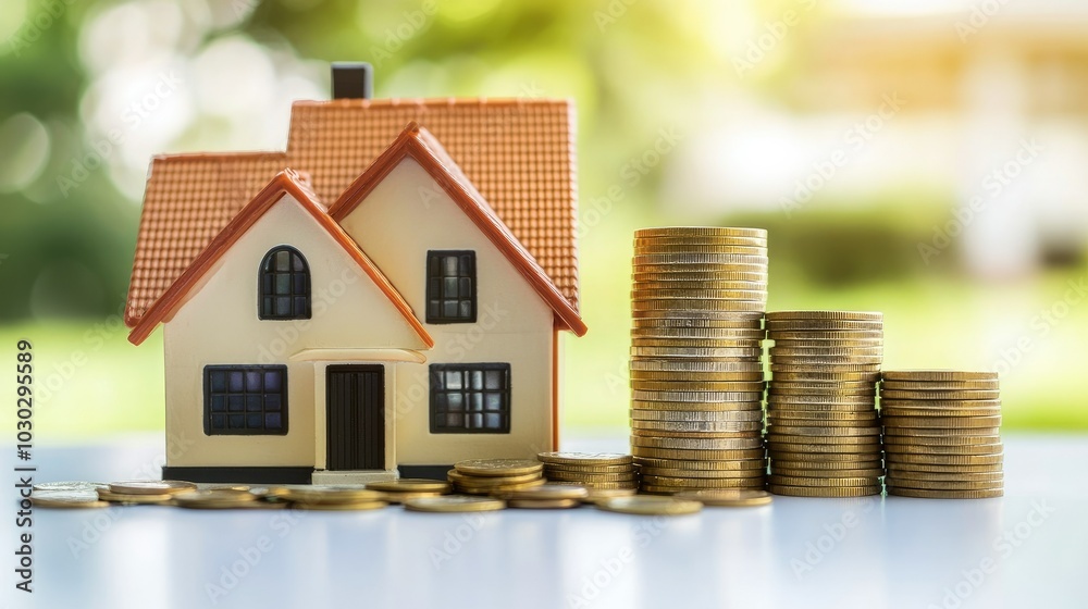A clear view of a house model placed next to a tall stack of coins on a bright white table, symbolizing the intersection of real estate investment and financial strategies. A clear view of a house model placed next to a tall stack of coins on a bright white table, symbolizing the intersection of real estate investment and financial strategies.