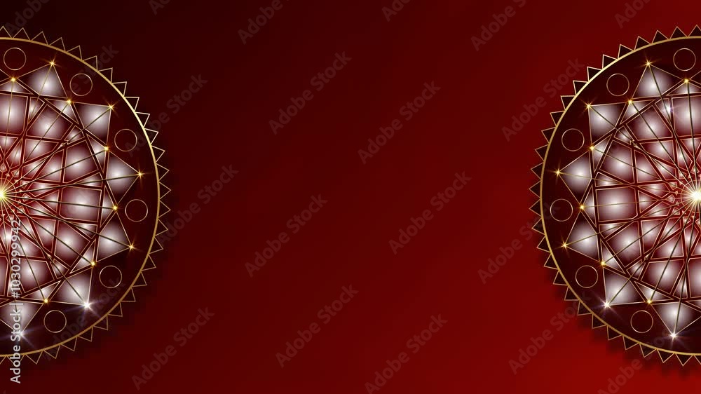 Animation of Luxury mandalas background with gold frame in arabesque pattern Arabic style. Motion Graphics Video Sacred Geometry Rotating, elegant dark red fluid Background and copy space for you text