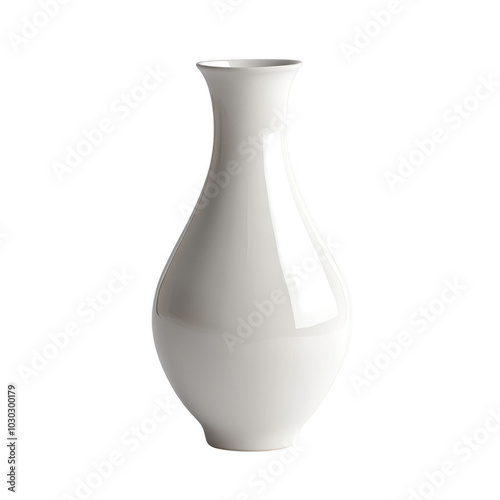 Elegant white porcelain vase with glossy finish on white background