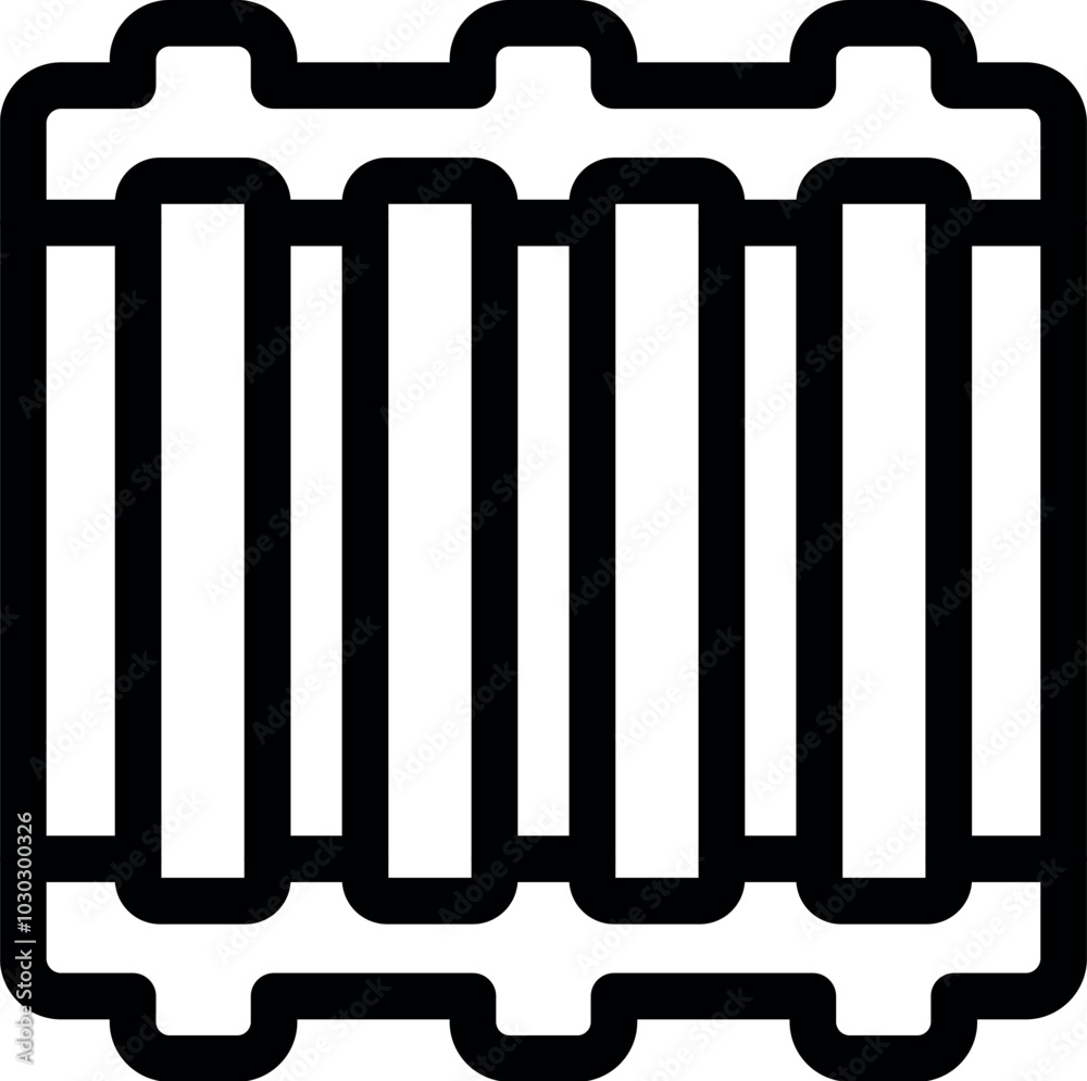 Black outline icon representing a heater, suggesting warmth and comfort in a house Black outline icon representing a heater, suggesting warmth and comfort in a house