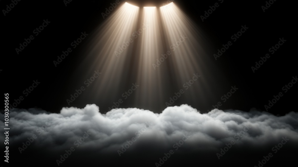 Obraz premium Dramatic light beams breaking through clouds in dark atmosphere